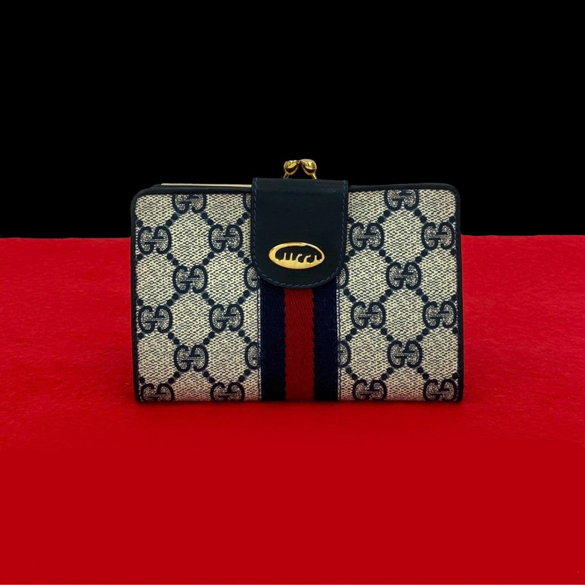 GUCCI Bifold Wallet leather Navy Sherry line