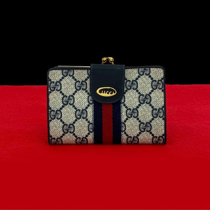 GUCCI Bifold Wallet leather Navy Sherry line
