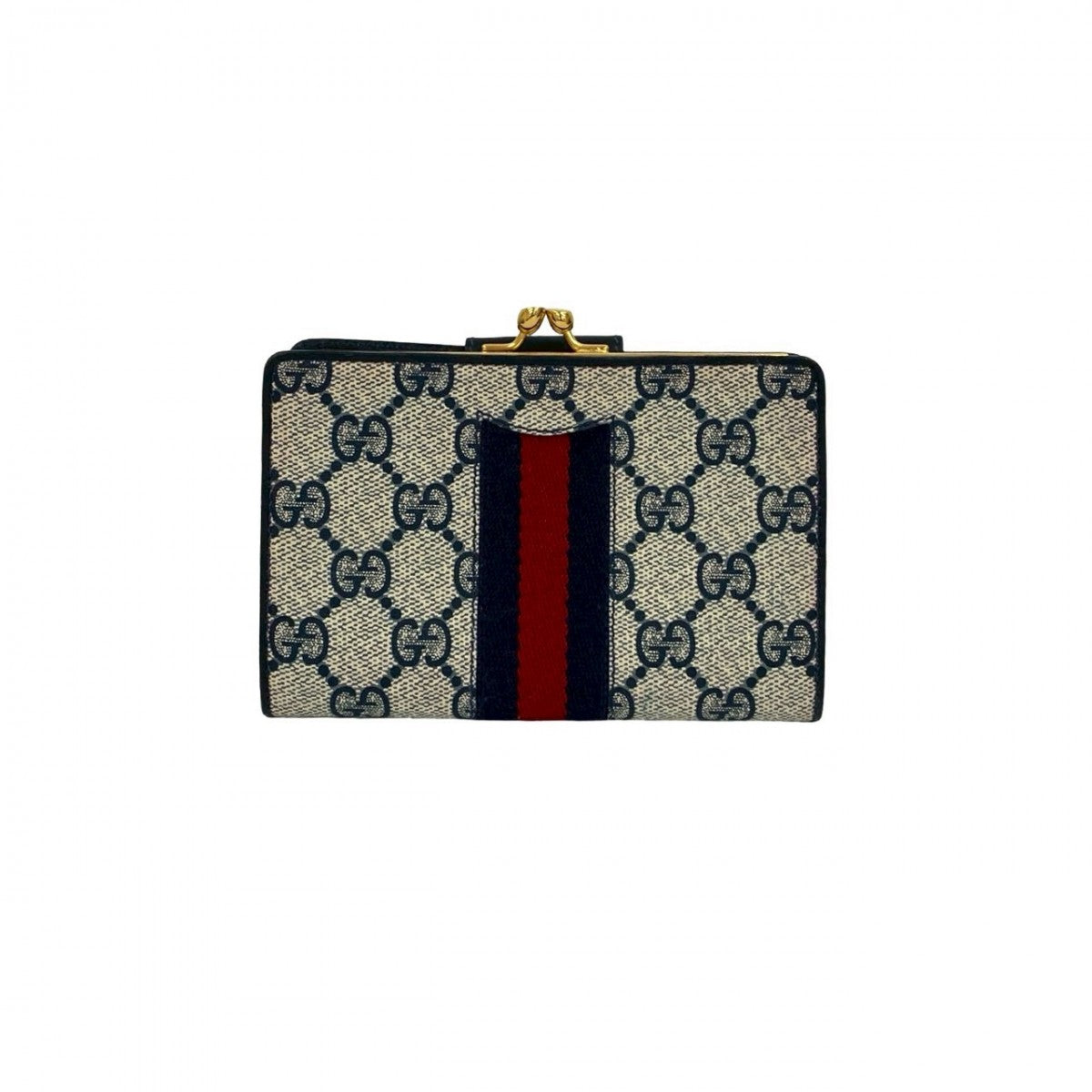 GUCCI Bifold Wallet leather Navy Sherry line