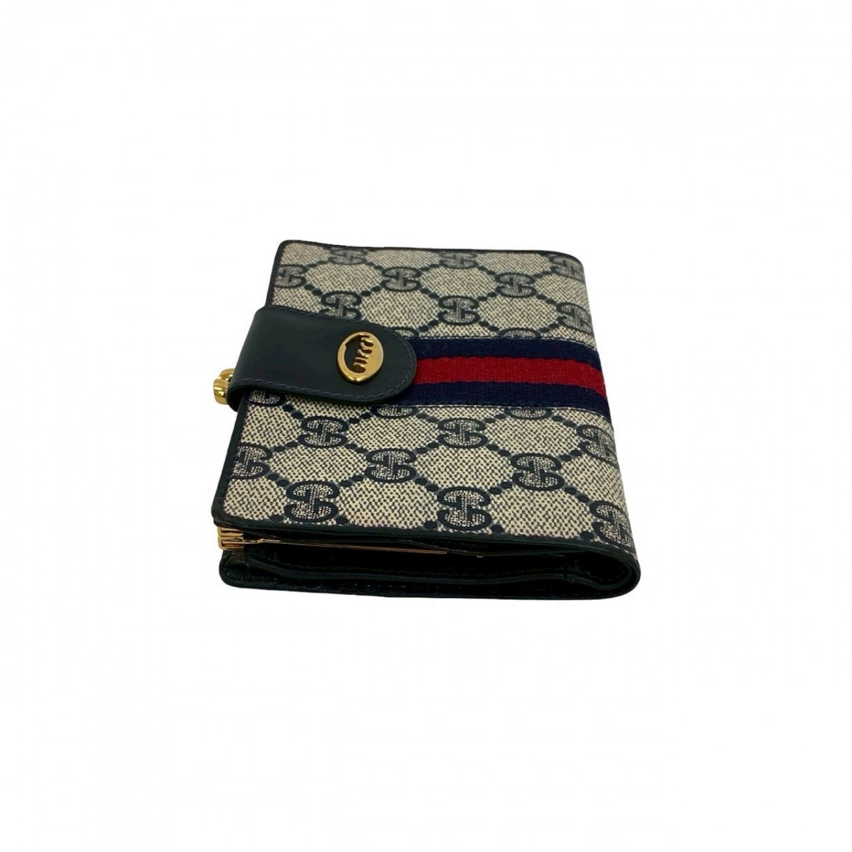 GUCCI Bifold Wallet leather Navy Sherry line