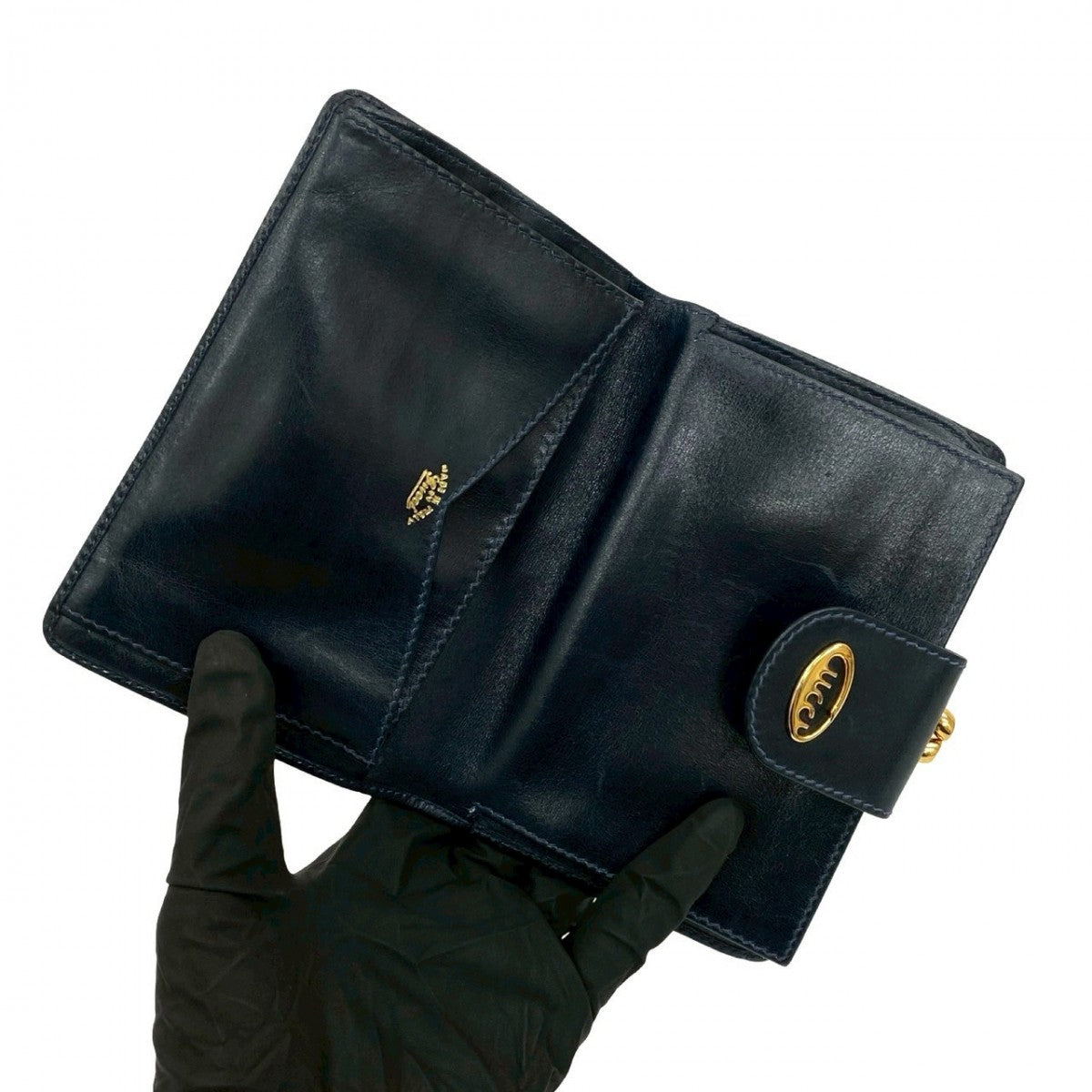 GUCCI Bifold Wallet leather Navy Sherry line