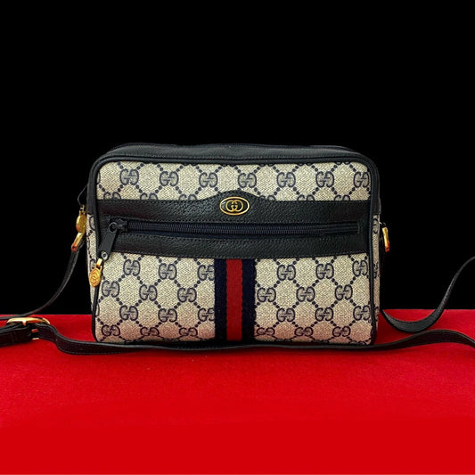 GUCCI Shoulder Bag leather Navy Sherry line