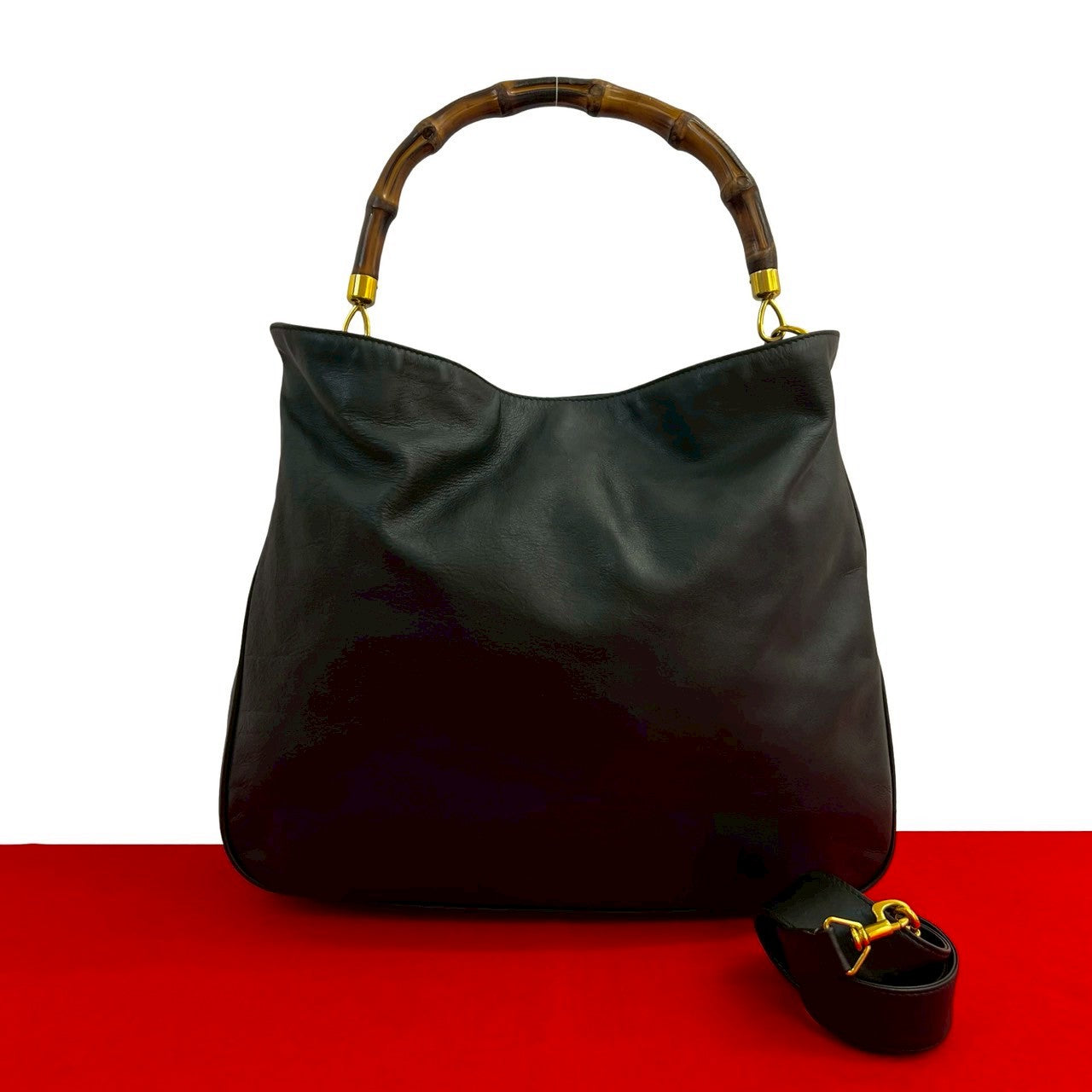 GUCCI Shoulder Bag leather black Bamboo
