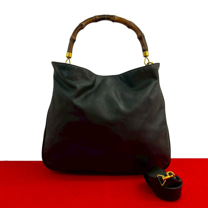 GUCCI Shoulder Bag leather black Bamboo