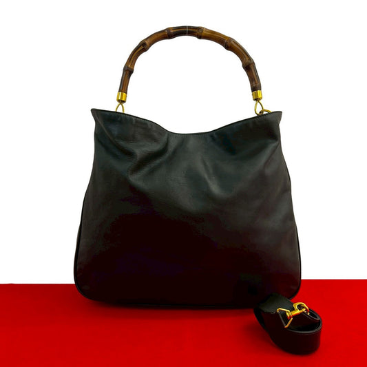 GUCCI Shoulder Bag leather black Bamboo