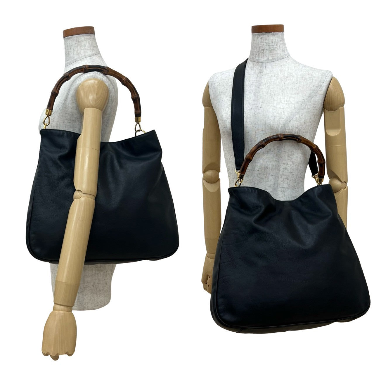 GUCCI Shoulder Bag leather black Bamboo