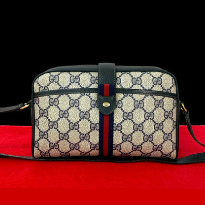 GUCCI Shoulder Bag leather Navy Sherry line