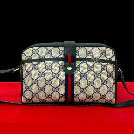 GUCCI Shoulder Bag leather Navy Sherry line
