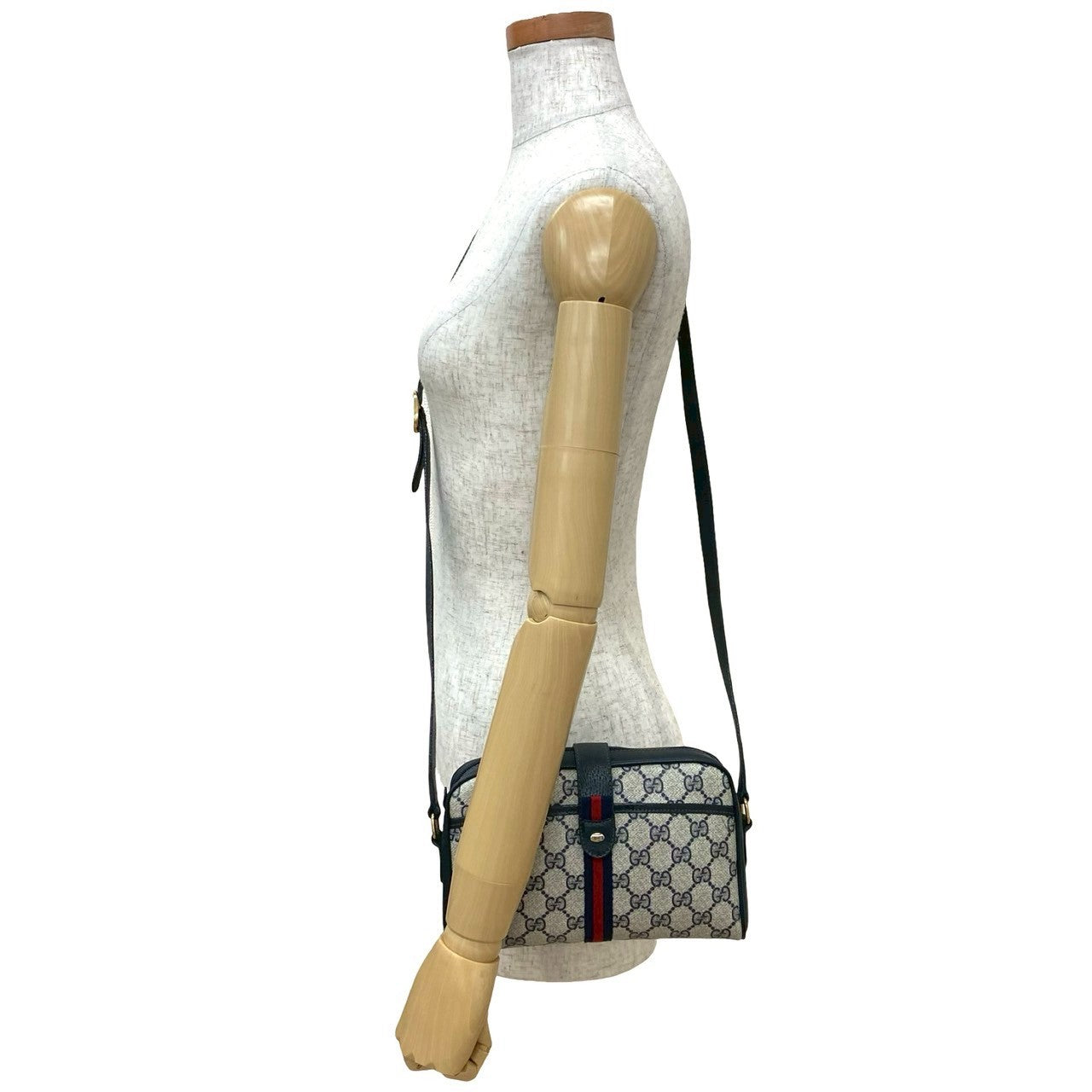 GUCCI Shoulder Bag leather Navy Sherry line