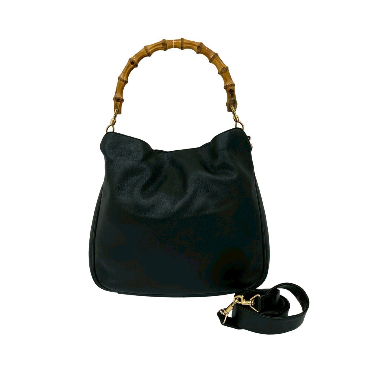 GUCCI Shoulder Bag leather black Bamboo