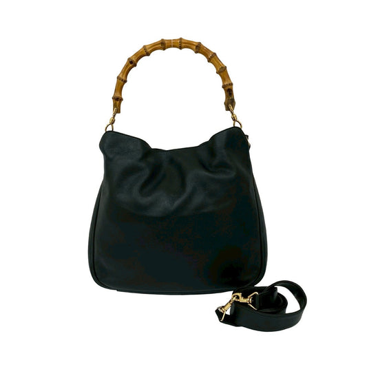 GUCCI Shoulder Bag leather black Bamboo