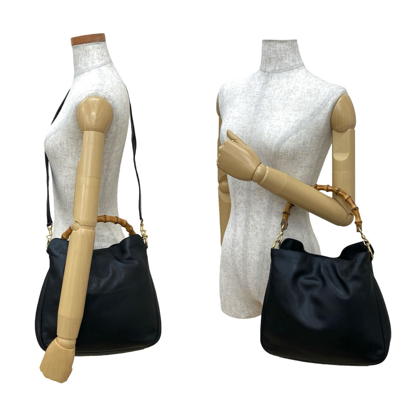 GUCCI Shoulder Bag leather black Bamboo