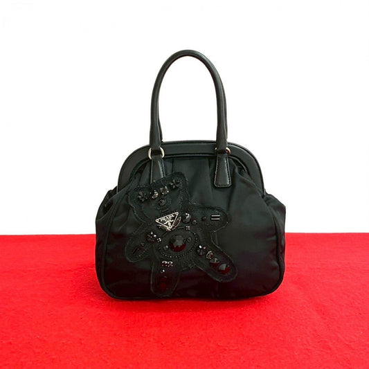 PRADA Handbag leather black Evening Bear