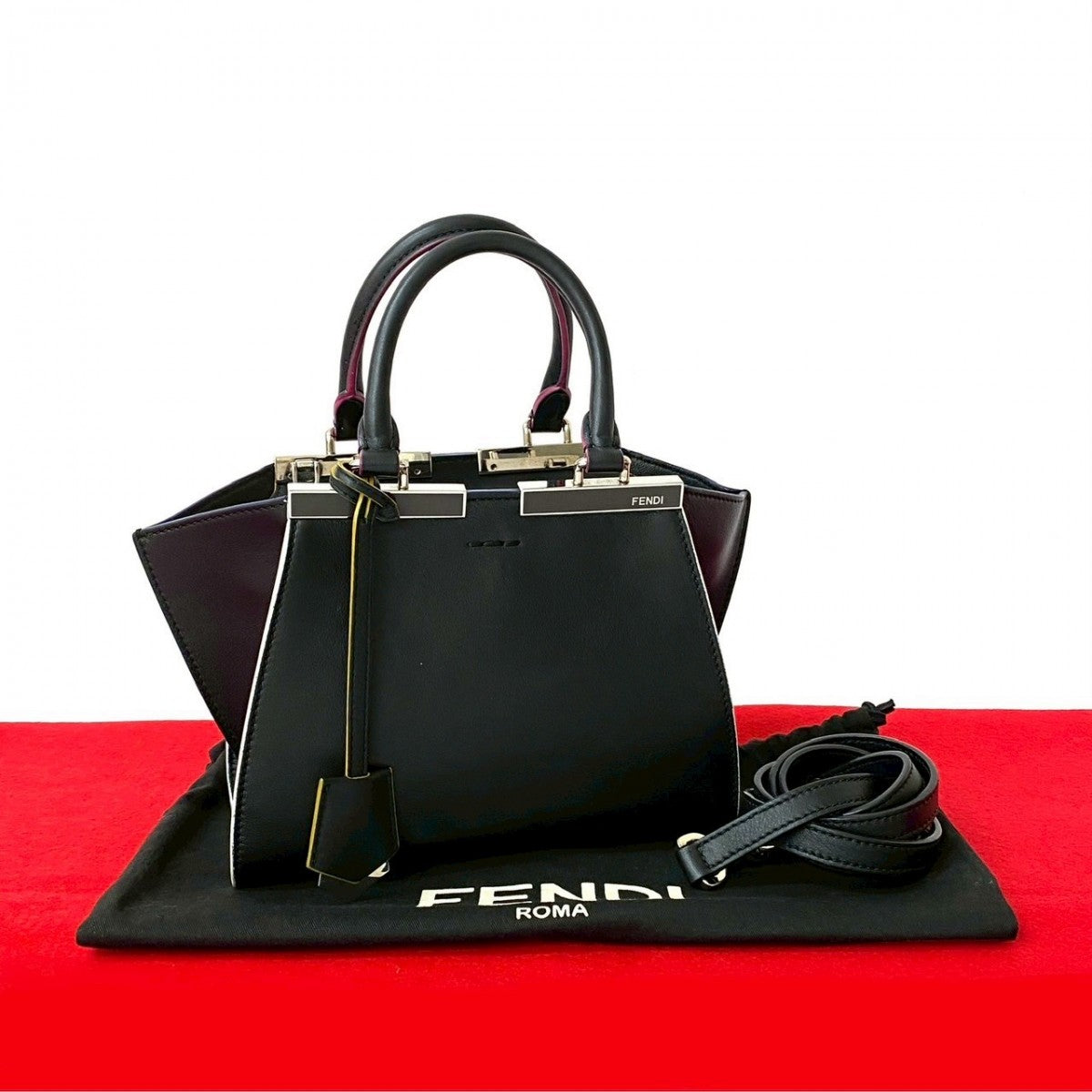 FENDI Shoulder Bag leather black Petite Troisur