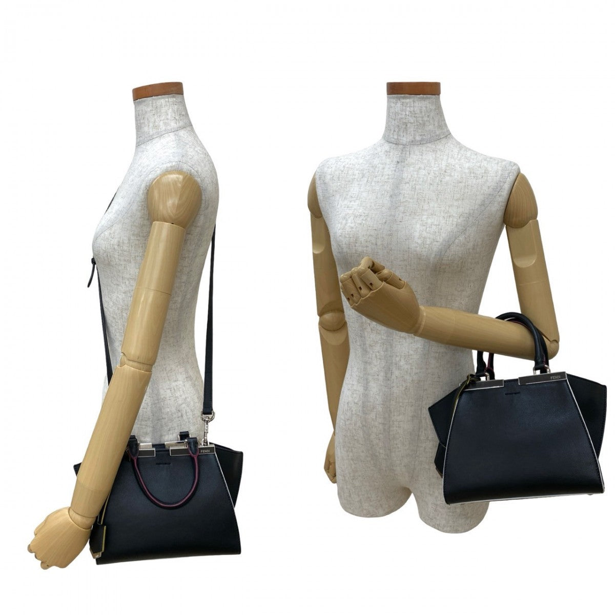 FENDI Shoulder Bag leather black Petite Troisur