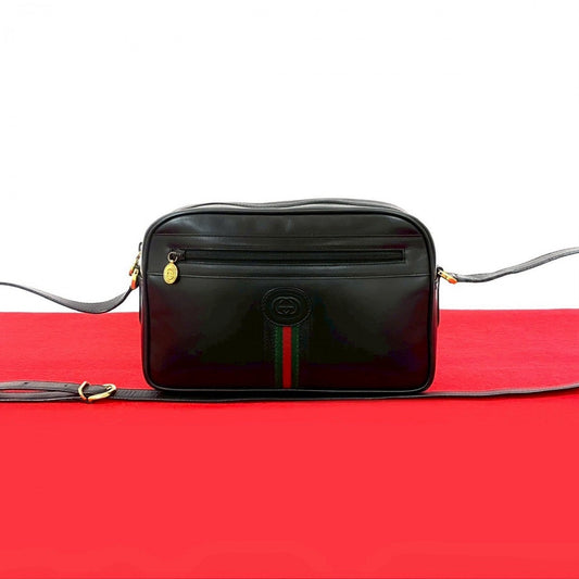 GUCCI Shoulder Bag leather black Sherry line