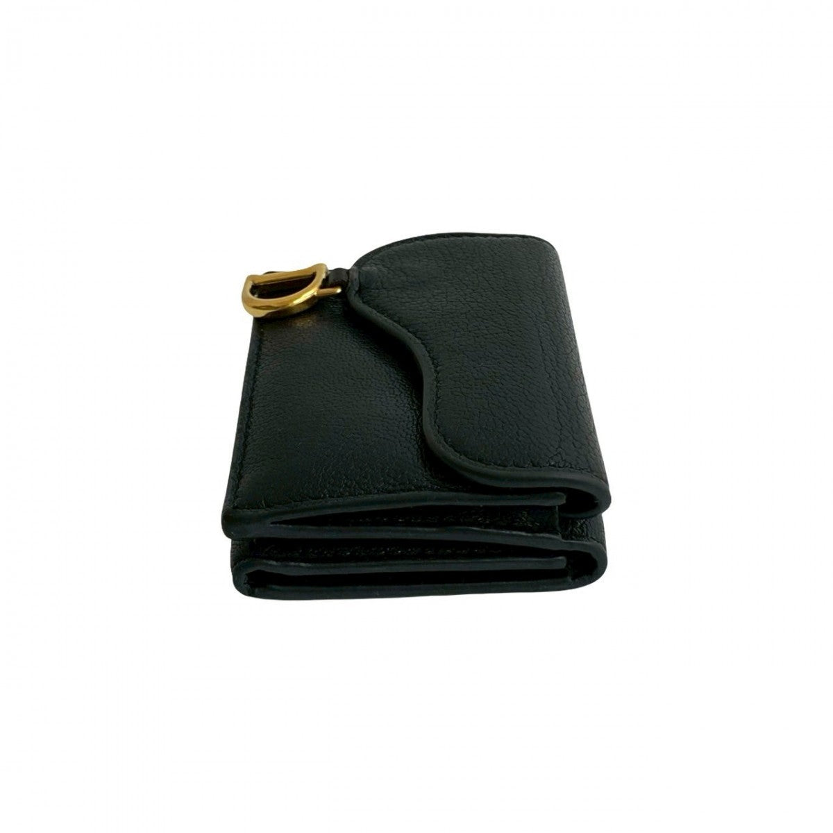 Dior Tri-fold wallet leather black saddle lotus wallet