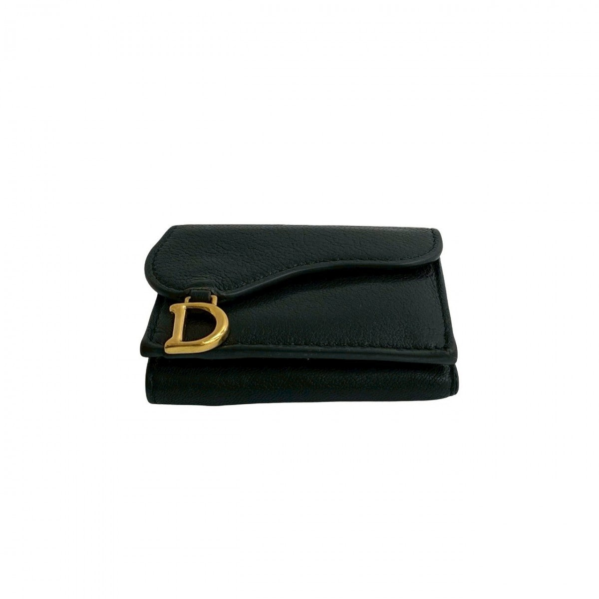 Dior Tri-fold wallet leather black saddle lotus wallet
