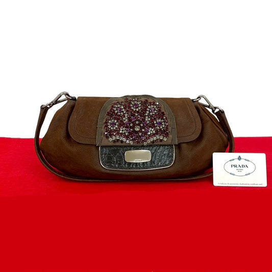 PRADA Shoulder Bag Nubuck Brown