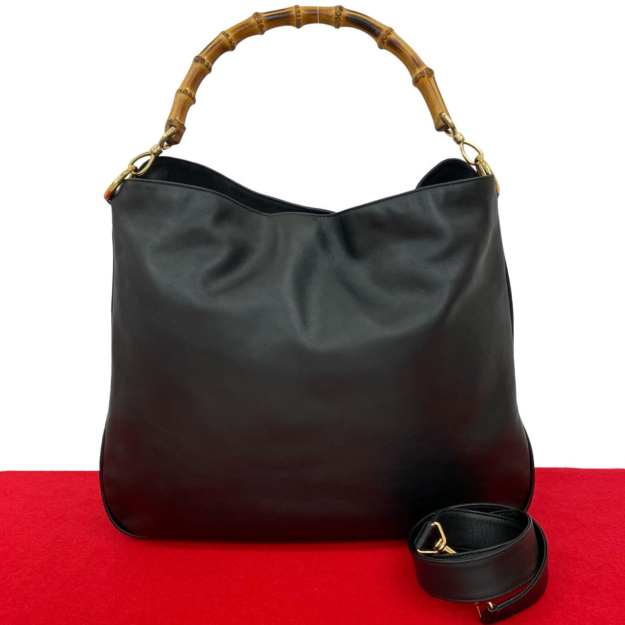 GUCCI Shoulder Bag leather black Bamboo