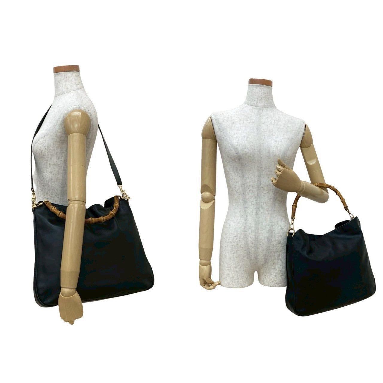 GUCCI Shoulder Bag leather black Bamboo