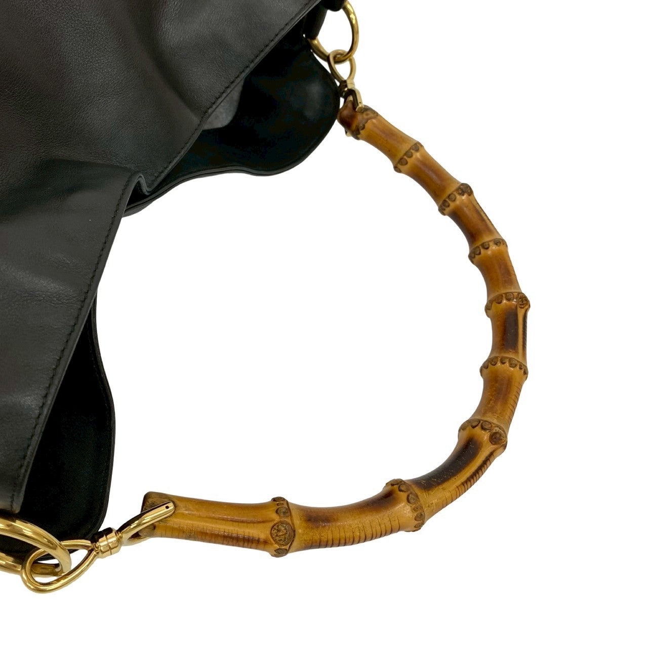 GUCCI Shoulder Bag leather black Bamboo