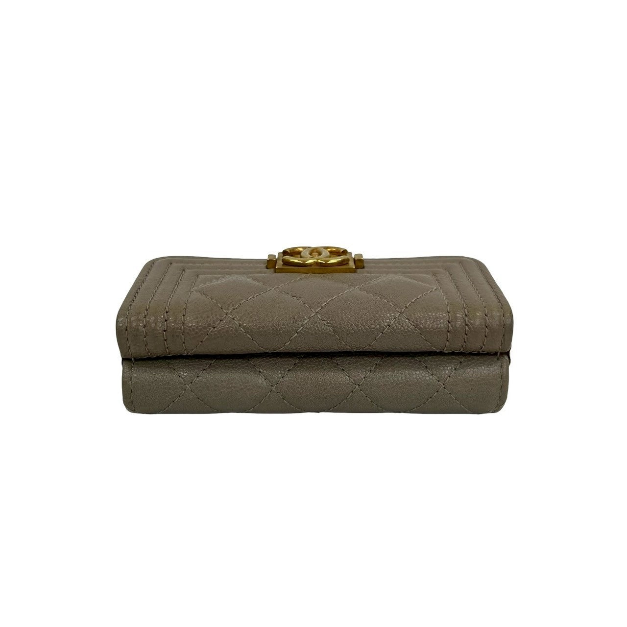 CHANEL Tri-fold wallet Matt caviar skin gray Matrasse Boy chanel