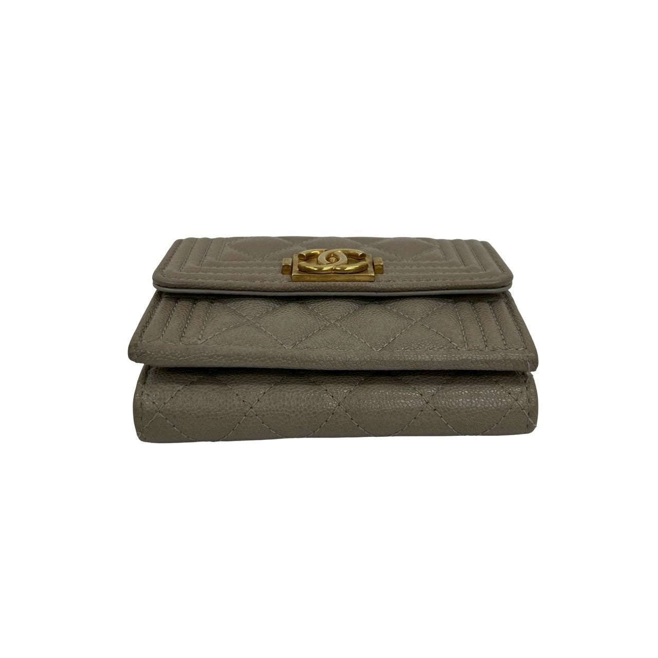 CHANEL Tri-fold wallet Matt caviar skin gray Matrasse Boy chanel
