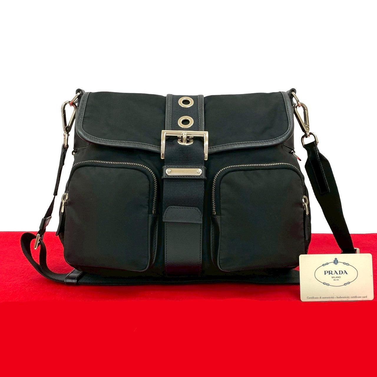 PRADA Shoulder Bag leather black