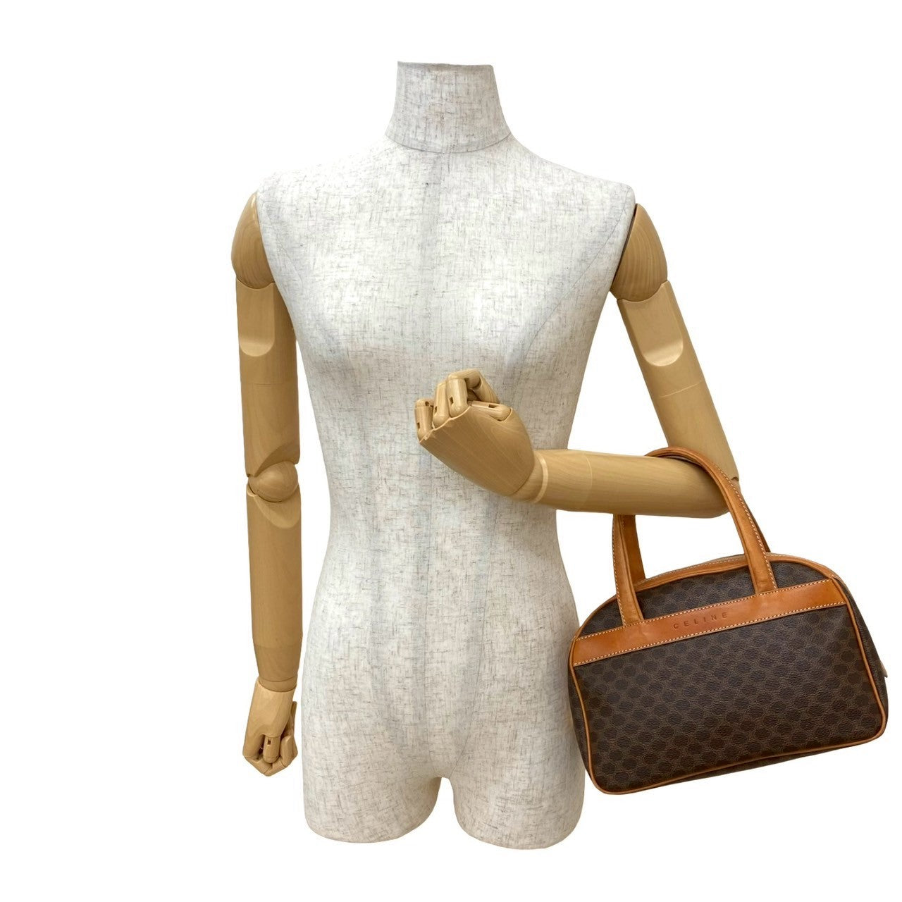 CELINE Handbag leather Brown Macadam Blazon Pattern logo