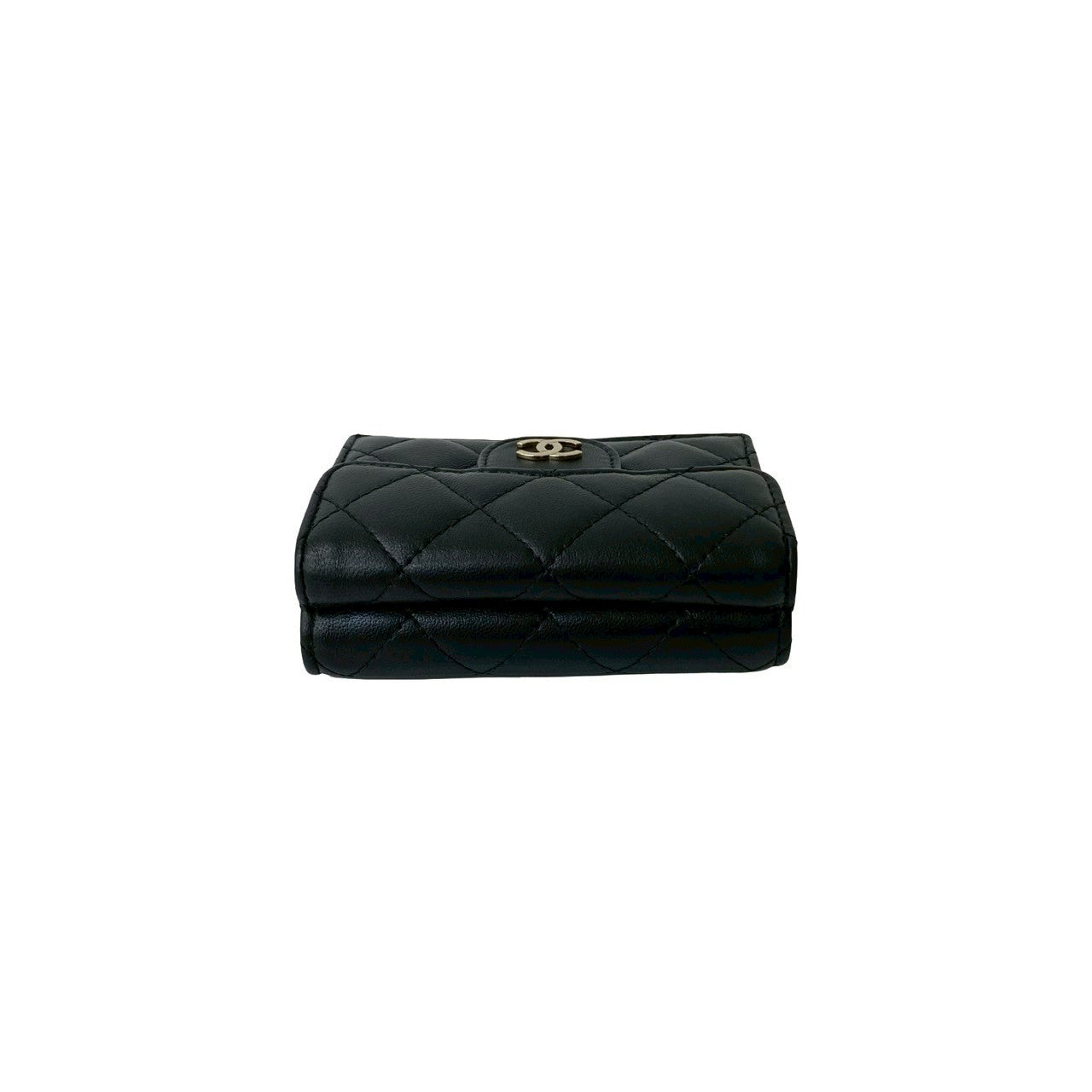 CHANEL Tri-fold wallet lambskin black Matrasse