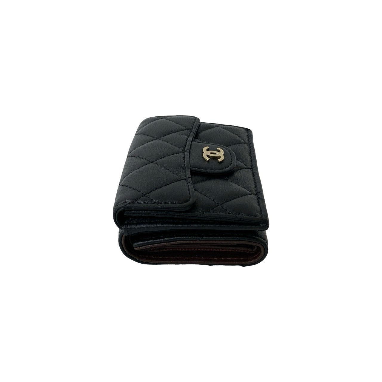 CHANEL Tri-fold wallet lambskin black Matrasse