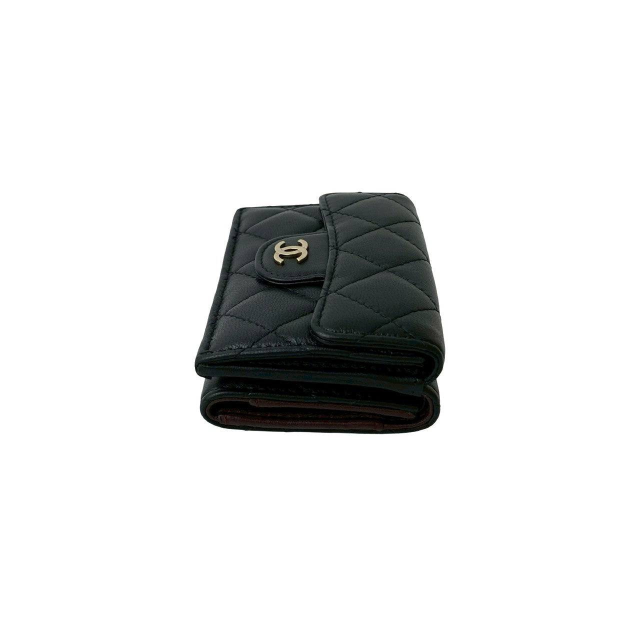 CHANEL Tri-fold wallet lambskin black Matrasse
