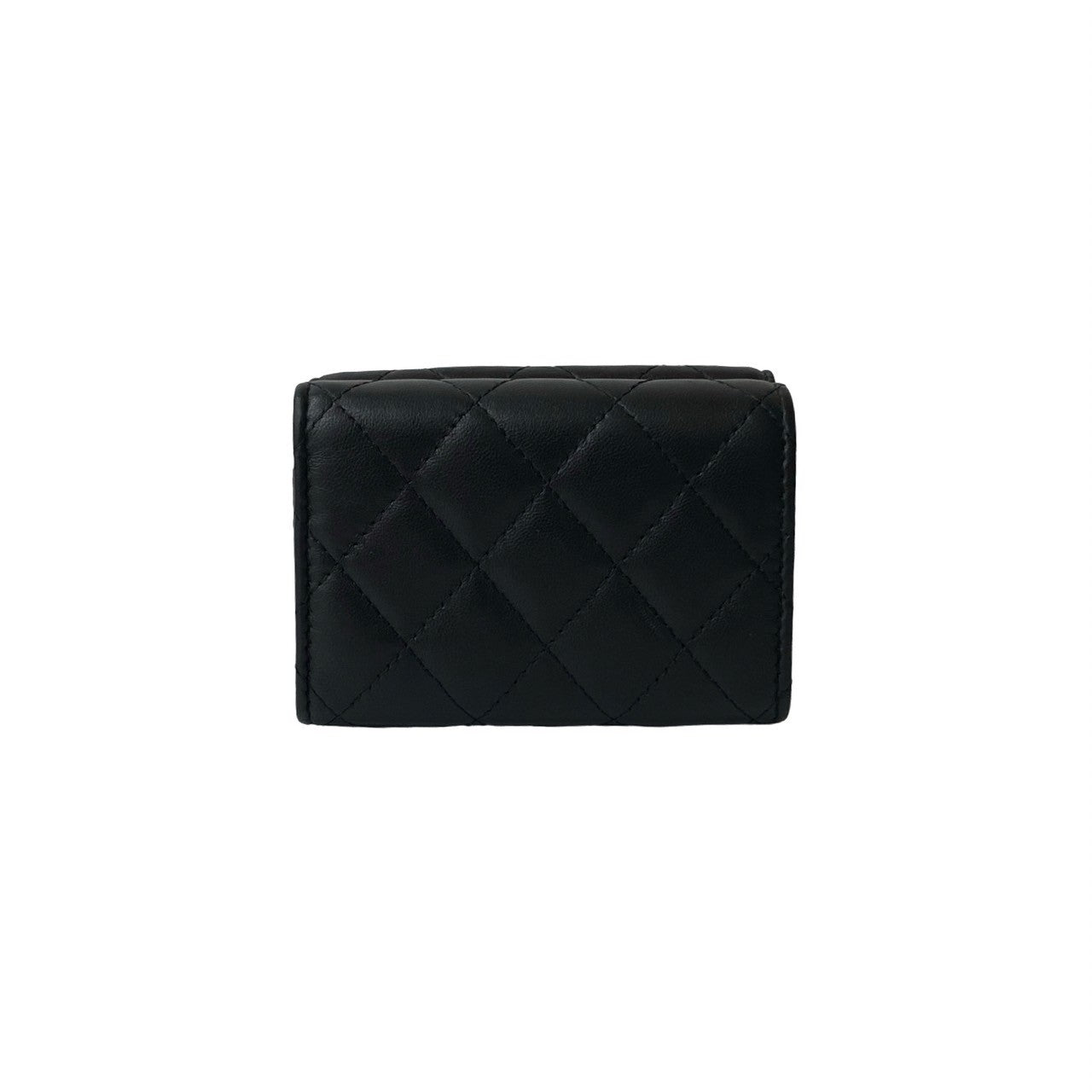 CHANEL Tri-fold wallet lambskin black Matrasse