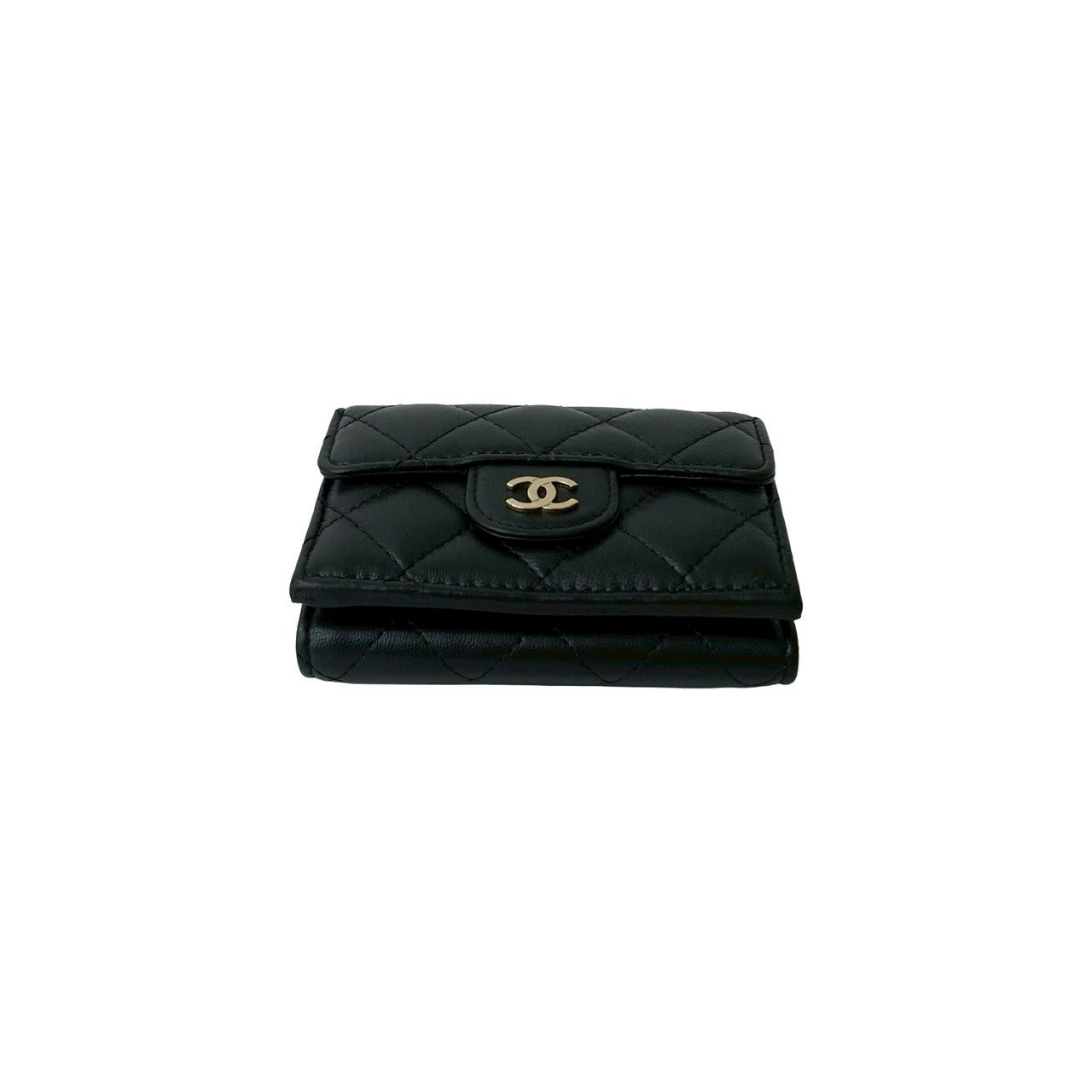 CHANEL Tri-fold wallet lambskin black Matrasse