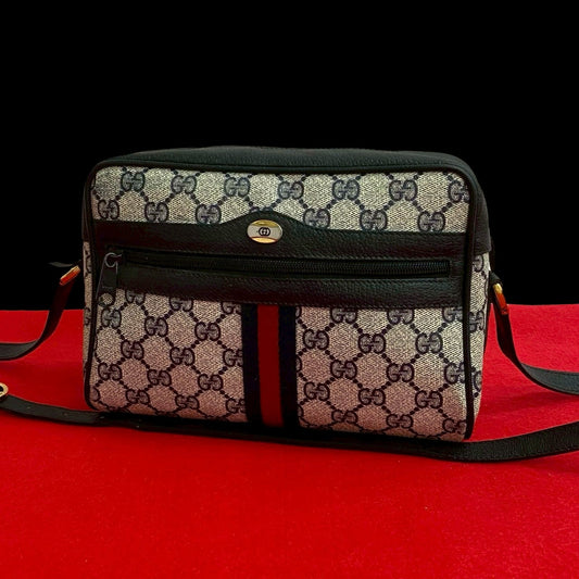 GUCCI Shoulder Bag leather Navy Sherry line