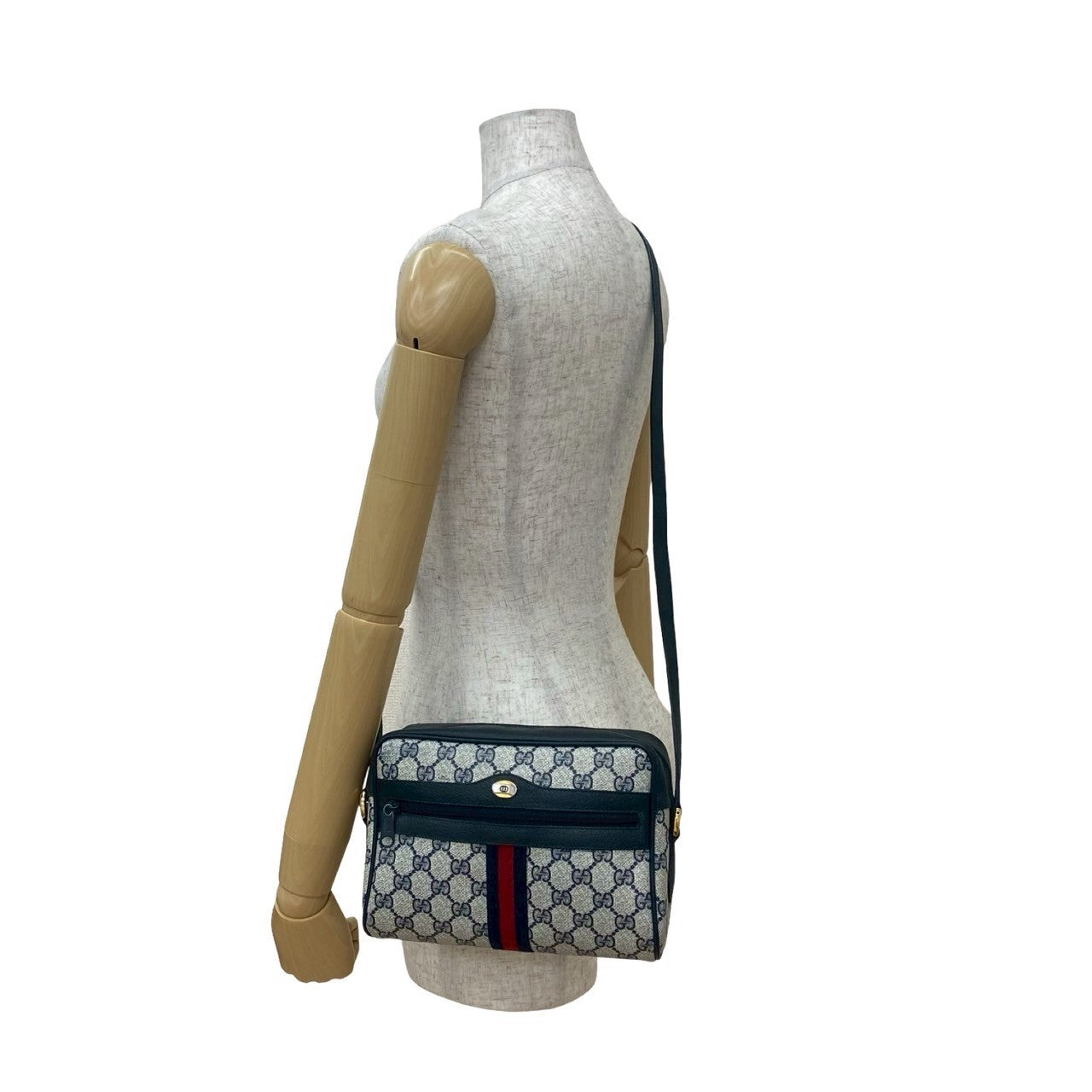 GUCCI Shoulder Bag leather Navy Sherry line