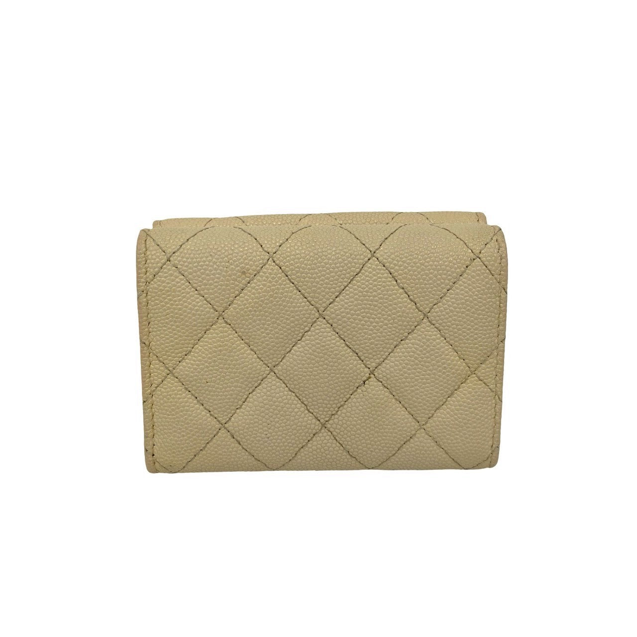 CHANEL Tri-fold wallet Matt caviar skin beige Matrasse