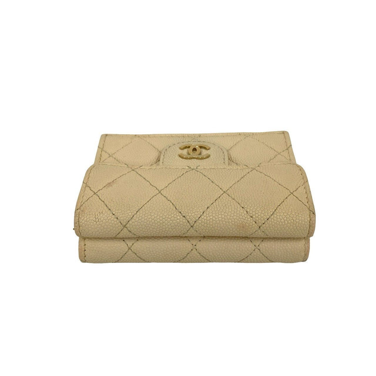 CHANEL Tri-fold wallet Matt caviar skin beige Matrasse