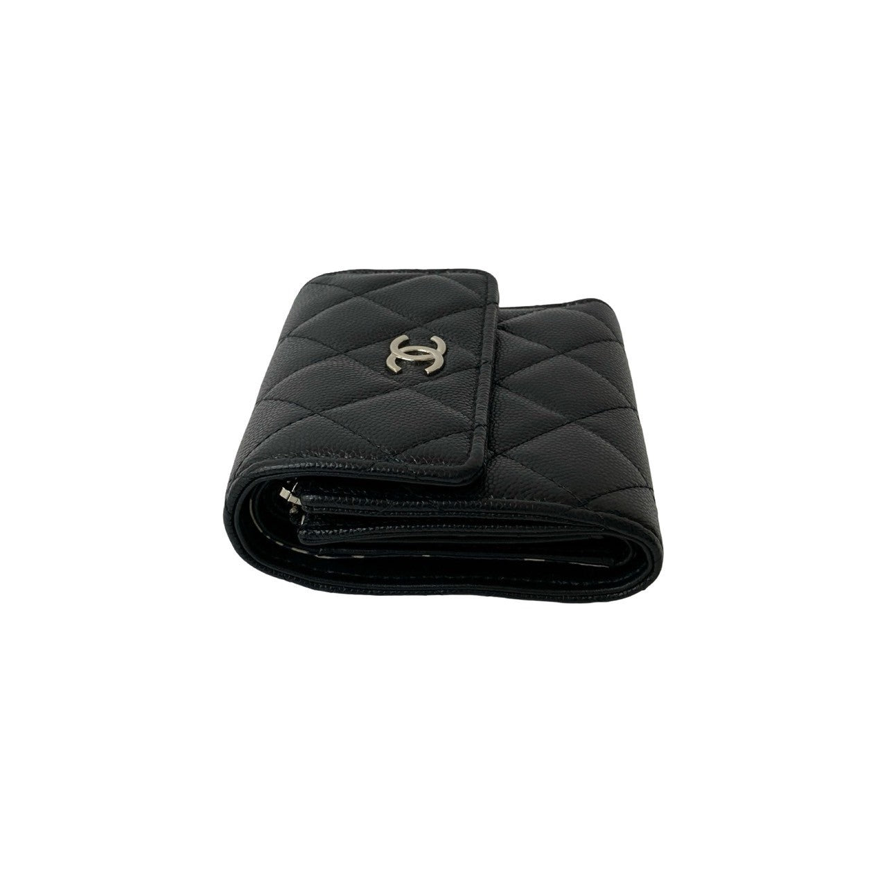 CHANEL Tri-fold wallet Matt caviar skin black Matrasse