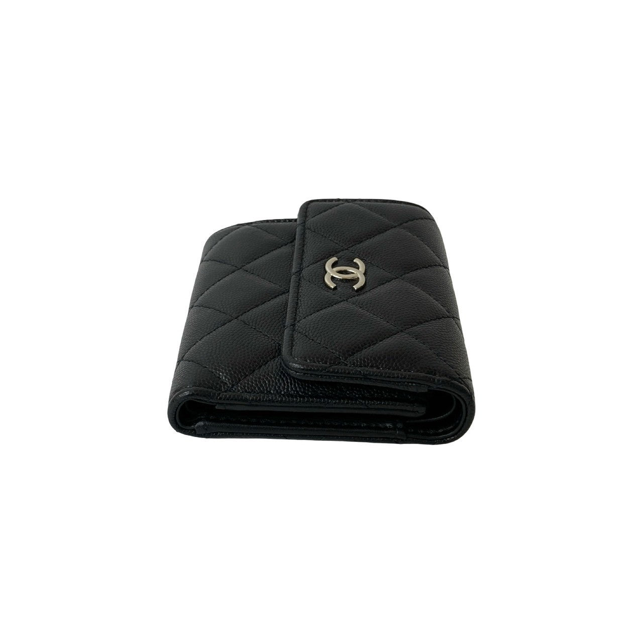 CHANEL Tri-fold wallet Matt caviar skin black Matrasse
