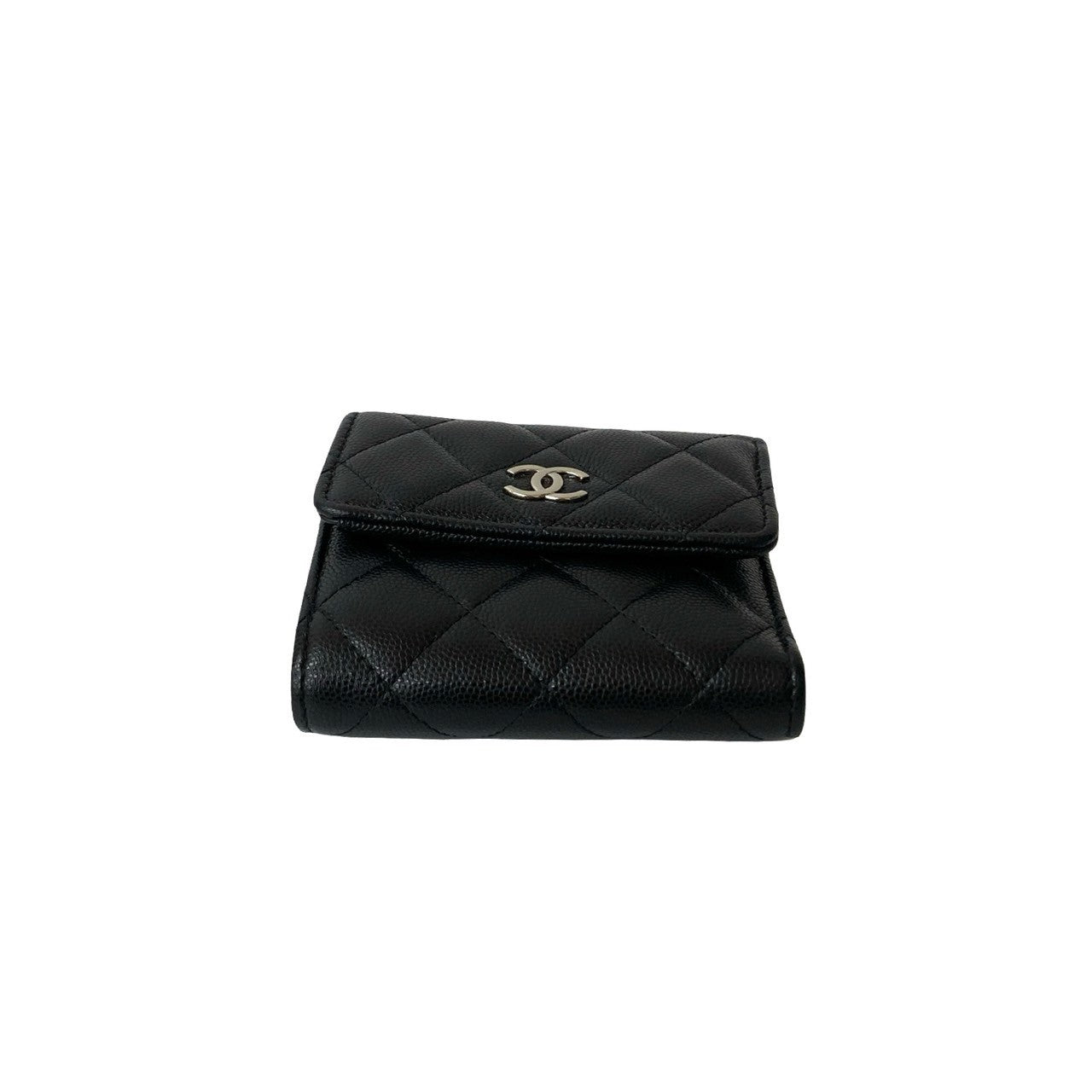 CHANEL Tri-fold wallet Matt caviar skin black Matrasse