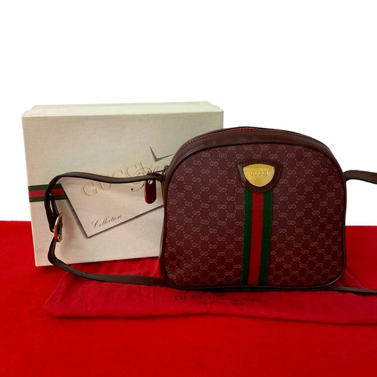GUCCI Shoulder Bag leather wine-red Sherry line