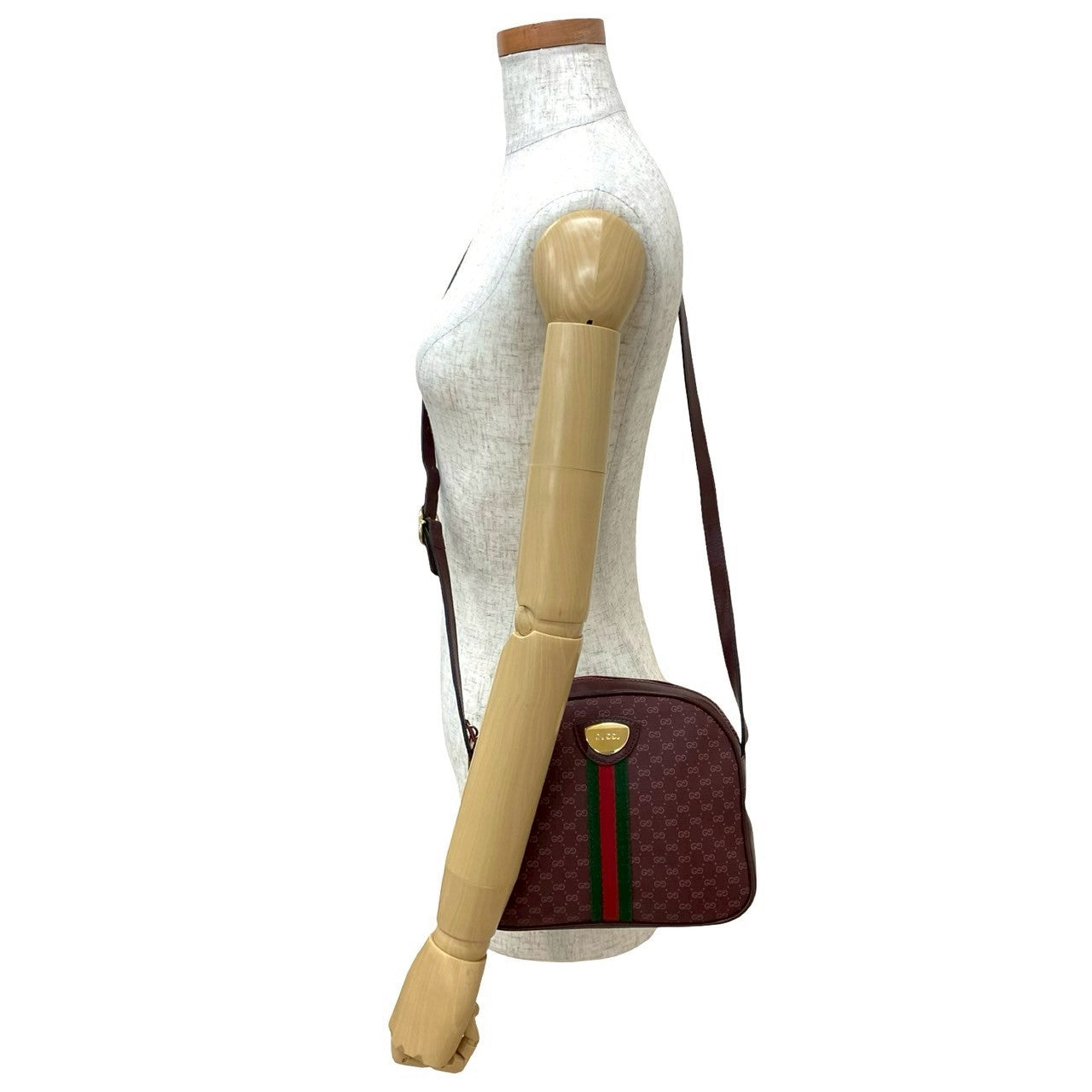 GUCCI Shoulder Bag leather wine-red Sherry line