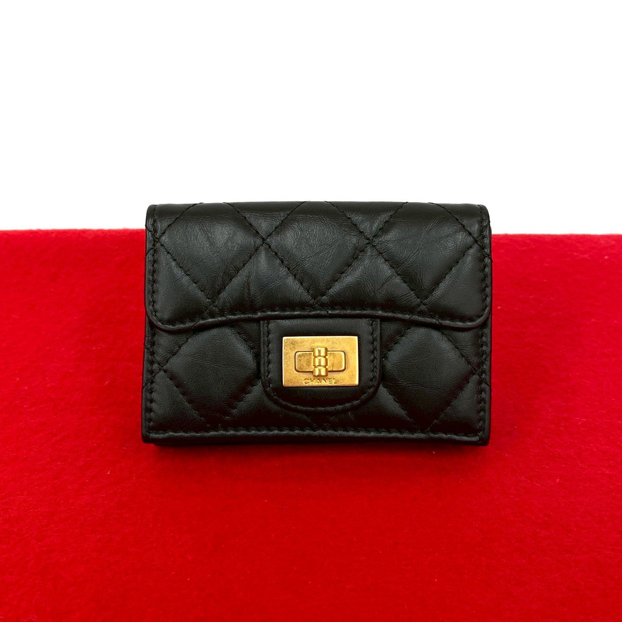 CHANEL Tri-fold wallet leather black Matrasse 2.55