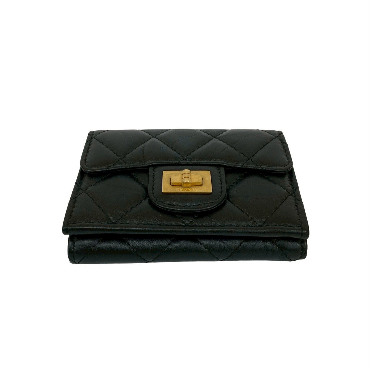 CHANEL Tri-fold wallet leather black Matrasse 2.55