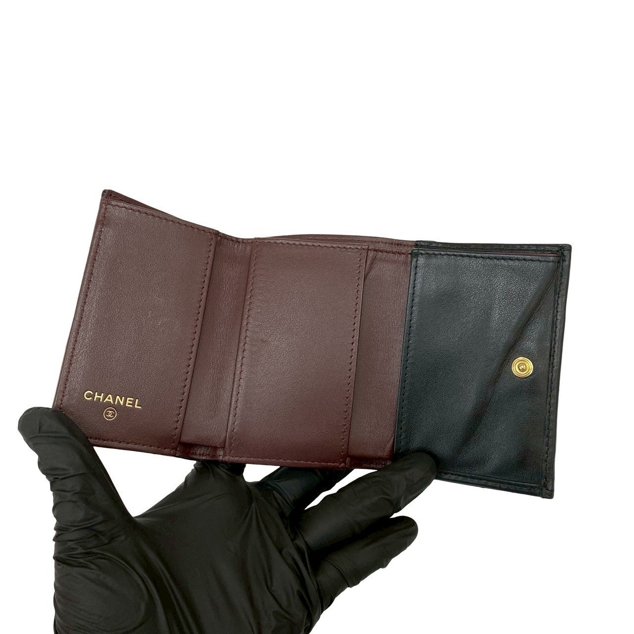 CHANEL Tri-fold wallet leather black Matrasse 2.55
