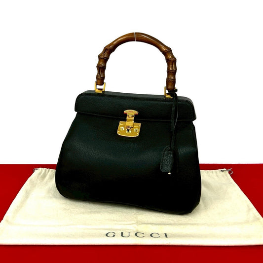 GUCCI Handbag leather black Bamboo