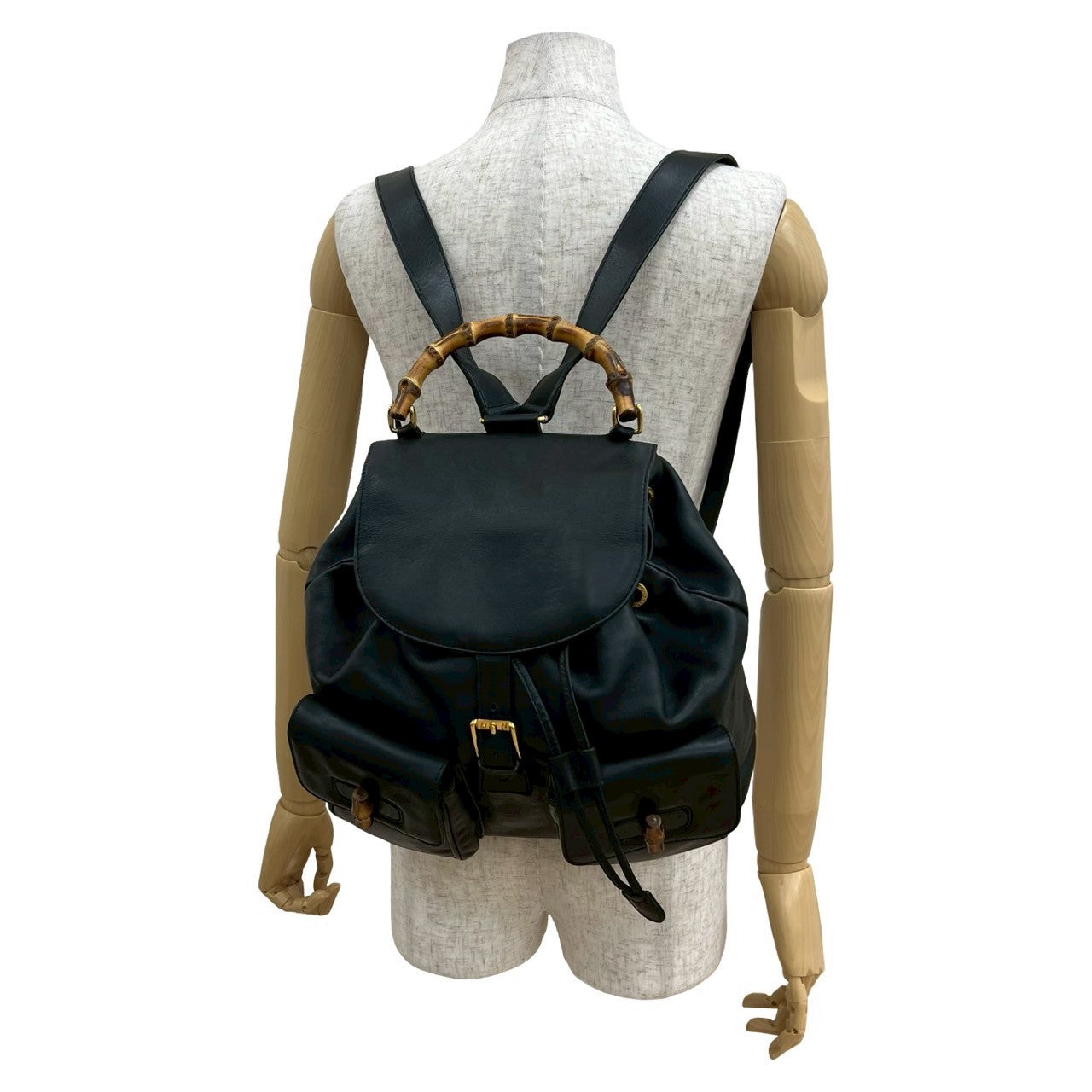 GUCCI Backpack leather black Bamboo