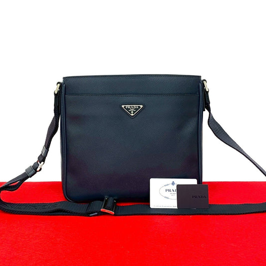 PRADA Shoulder Bag leather Navy